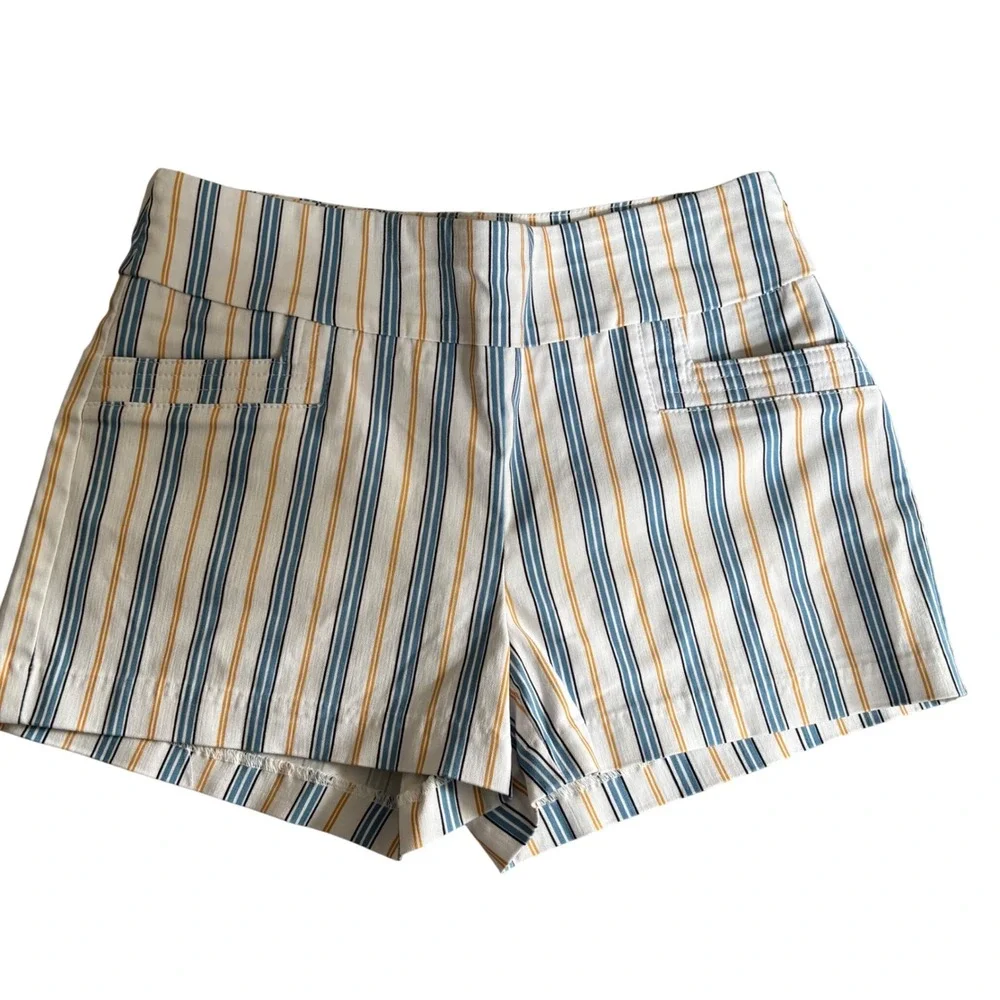 Joe B Striped Shorts Womens Small White Blue Yellow Mid Rise‎ Pull On